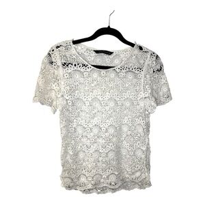 Zara White Lace Fitted Short Sleeve Blouse